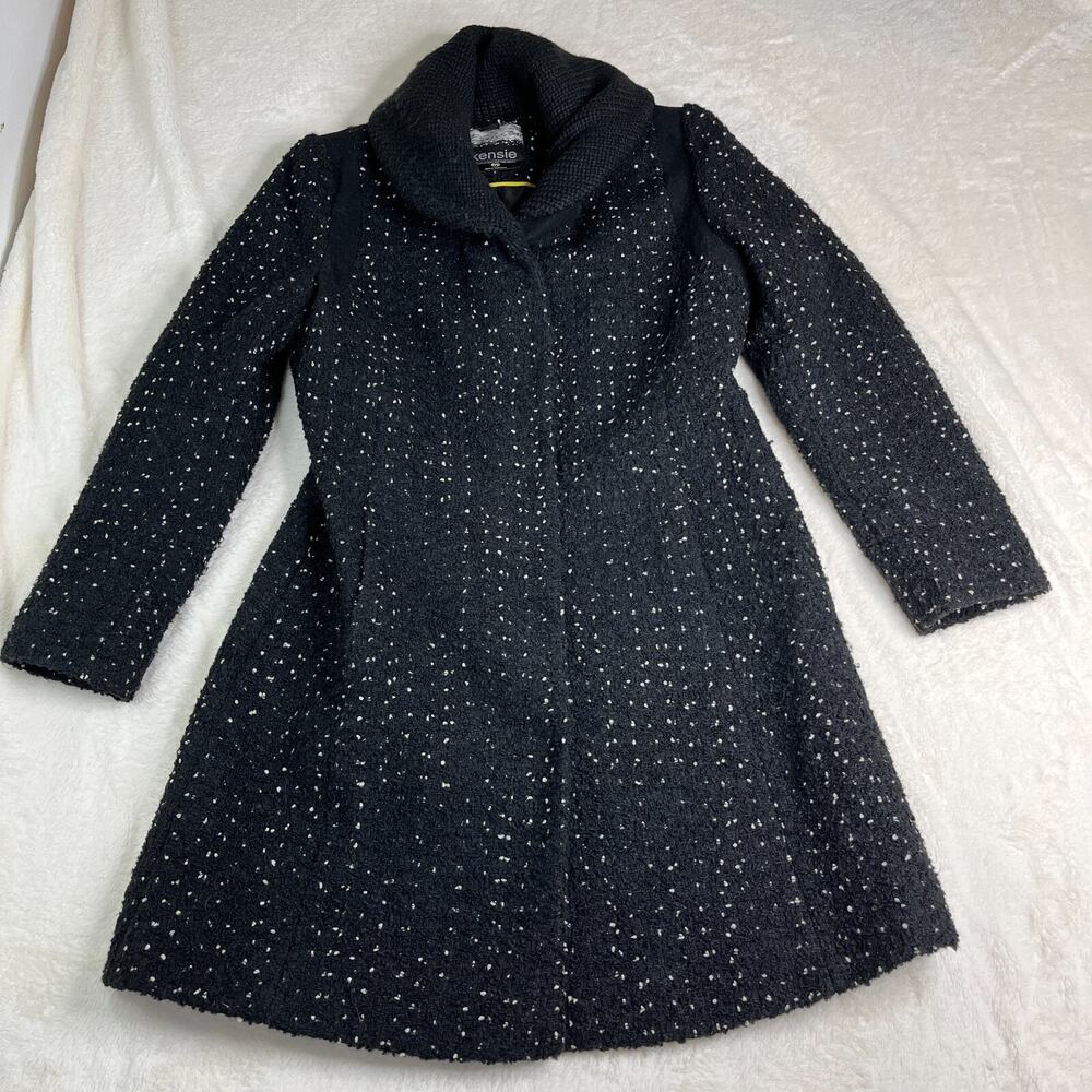Kensie Coat Womens size Medium Black snap Button Wool Blend 2 Pockets